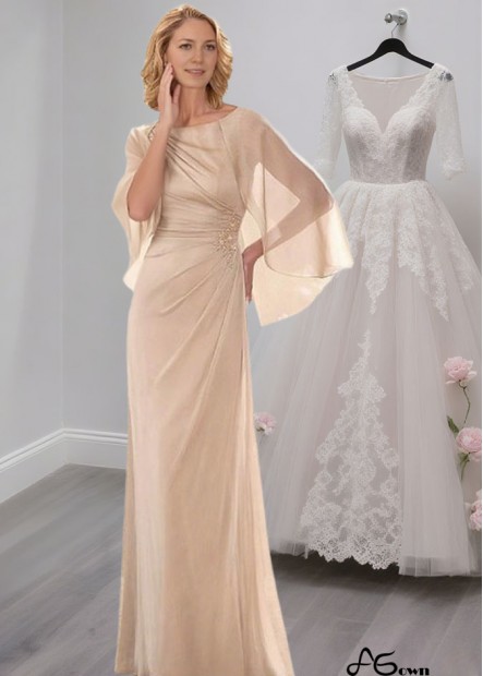 Elegant Bateau Neck Silk-Like Chiffon Mother of the Bride Dress – Full Length Gown