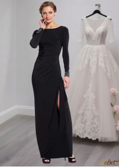 Black Chiffon Mother of the Bride Dress – Full Length Evening Gown with Long Sleeves