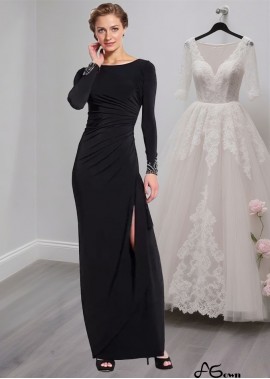 Black Chiffon Mother of the Bride Dress – Full Length Evening Gown with Long Sleeves