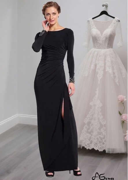Black Chiffon Mother of the Bride Dress – Full Length Evening Gown with Long Sleeves
