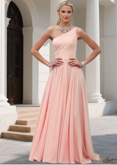 One Shoulder Pink Chiffon Bridesmaid Dress – Sleeveless Full-Length A-Line Gown