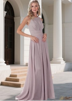 Elegant Jewel Neck Chiffon A-Line Bridesmaid Dress Long Wedding Party Gown