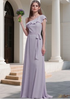 Elegant One Shoulder Purple Chiffon Bridesmaid Dress A-Line Wedding Party Gown