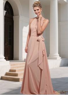 Halter Chiffon Full-Length Bridesmaid Dress UK for Wedding