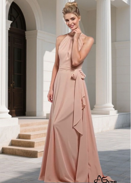 Halter Chiffon Full-Length A-Line Bridesmaid Dress