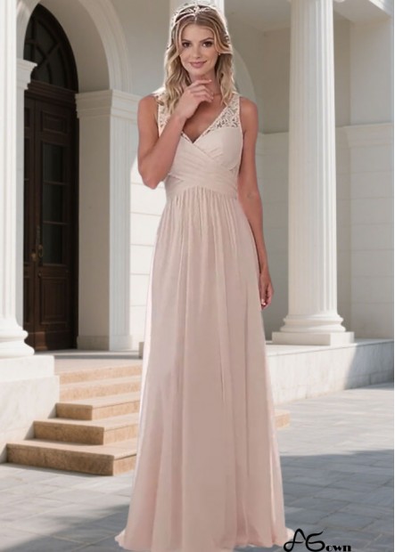 Chiffon V-Neck Full Length A-Line Bridesmaid Dress with Ruched