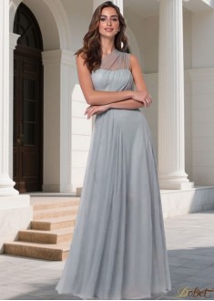 Elegant One Shoulder Tulle A-Line Bridesmaid Dress Long Wedding Party Gown