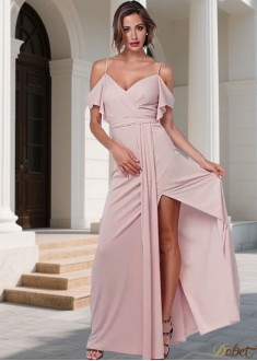 Elegant Chiffon Spaghetti Straps Full-Length Bridesmaid Dress | Comfortable A-Line Gown