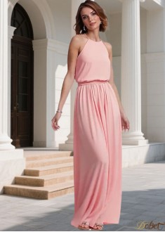 Pink Halter Neck Chiffon Dresses – Bridesmaid Gowns for Wedding