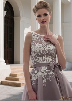 Elegant Lace Organza Bateau Neck Tea-Length Bridesmaid Dress | A-Line Wedding Party Dress