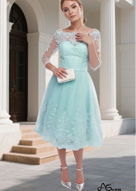 Elegant Tulle Bateau Neck A-Line Bridesmaid Dress – Tea Length Wedding Party Gown