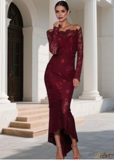 Lace Off-the-Shoulder Hi-Lo Bridesmaid Dresses Sheath/Column