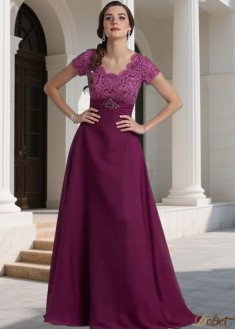 Purple Evening Gowns with Jewel Neckline and Appliques UK
