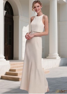 Elegant Jewel Neck Chiffon Bridesmaid Dress – Simple A-Line Floor-Length Gown