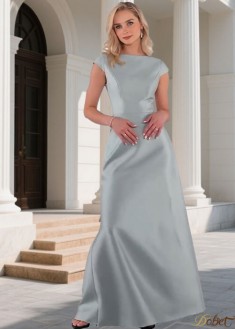 Elegant Satin Full Length Bridesmaid Dress with Bateau Neckline