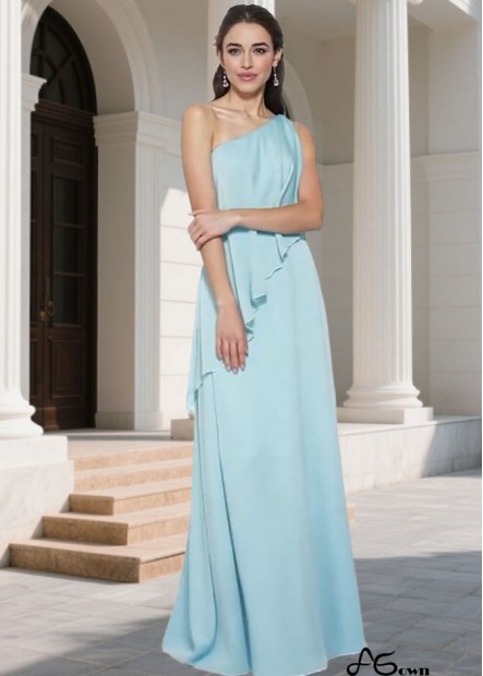 Blue One Shoulder Chiffon Bridesmaid Dress – Sheath Elegant Gown