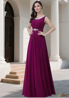 Scoop Neck Sleeveless Purple Bridesmaid Dresses Long with Beads