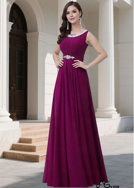 Elegant Chiffon Bateau Neck A-Line Bridesmaid Dress – Full Length Wedding Gown