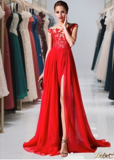Elegant Red Off-the-Shoulder Chiffon A-Line Evening Dress with Pleated Skirt