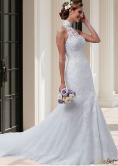 High Neck Lace Wedding Dresses – Sleeveless Tulle Bridal Gown