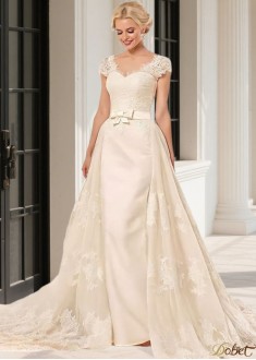 V-Neck Tulle Satin 2 in 1 Wedding Dress with Sweep Train