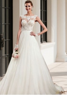Bateau Lace A-Line Wedding Dress