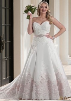 Satin Sweetheart Neckline Sleeveless A-Line Wedding Dresses with Appliques