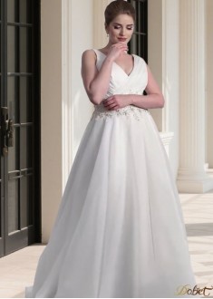 Plus Size V-Neck Organza Satin A-Line Bridal Dresses Shop Online