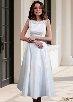 Satin Bateau Neck A-Line Wedding Dress