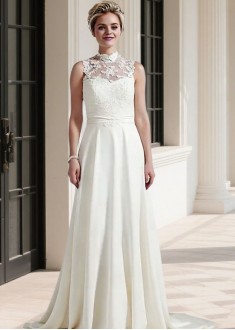 Illusion High Neck Lace Wedding Dress