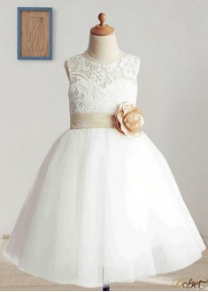 Tulle Flower Girl Dresses Knee Length with Lace and Appliques