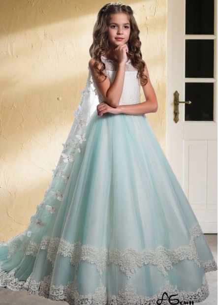 Tulle & Satin Flower Girl Dress – Floor-Length A-Line Gown