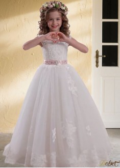 White Tulle & Satin Flower Girl Dresses & Gowns for Wedding