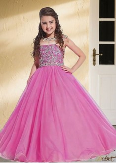Tulle Ball Gown Flower Girl Dress – Elegant Floor-Length Princess Style