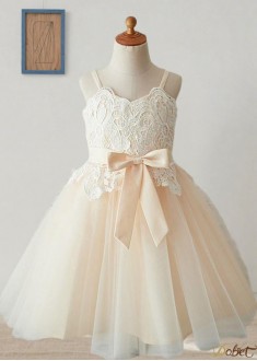Tulle A Line Knee-Length Flower Girl Dresses for Weddings & Parties