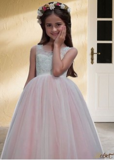 Pink Tulle Flower Girl Dresses UK with Appliques and Beads
