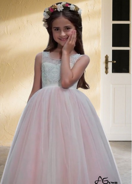Pink Tulle Flower Girl Dress – Floor-Length Ball Gown