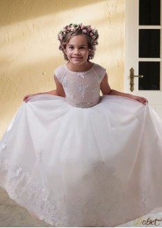 Floor-Length Tulle Satin A-Line Flower Girl Dress