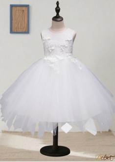 White Tulle & Lace Flower Girl Dresses – Ankle Length Ball Gown
