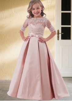 Satin A Line Floor-Length Flower Girl Dress for Weddings UK