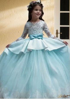 Blue Tulle Ball Gown Flower Girl Dress