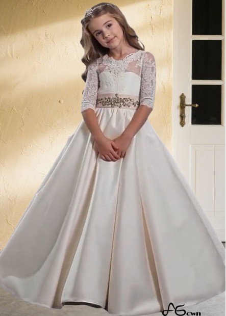 Tulle & Satin Flower Girl Dress with Short Sleeves – Best A Line Gowns