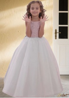 White Tulle A-Line Flower Girl Dresses with Beading UK