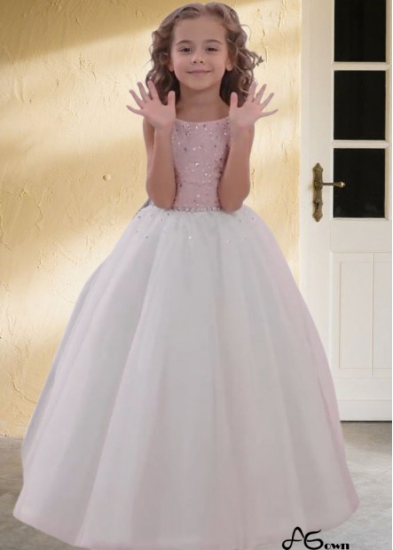 White Tulle A-Line Flower Girl Dresses with Beading UK