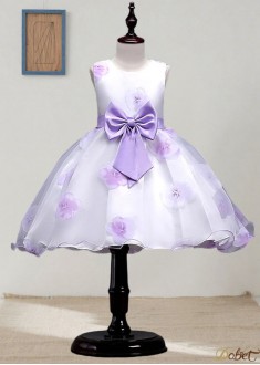 Purple Flora Organza Ball Gown Knee Length Flower Girl Dress for Wedding