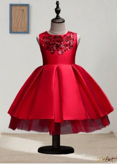 Red Satin Ball Gown Flower Girl Dress
