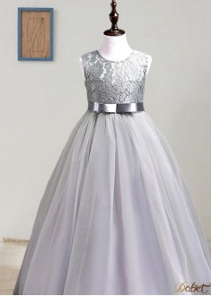 Tulle A Line Floor-Length Flower Girl Dress – Elegant Wedding Gown UK