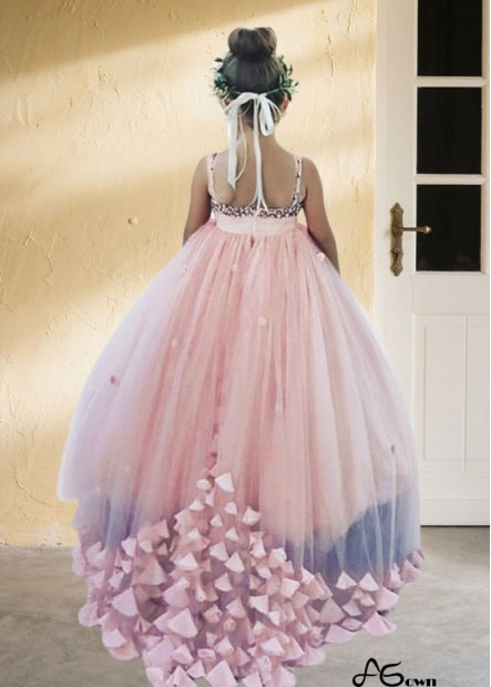 Pink Tulle and Satin Ball Gown Flower Girl Dress – Elegant Floor Length