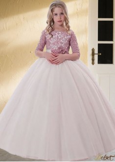 Lace Flower Girl Dress – Floor-Length Ball Gown for Weddings & Special Occasions
