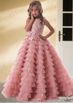 Pink Tulle & Lace Ball Gown Flower Girl Dress